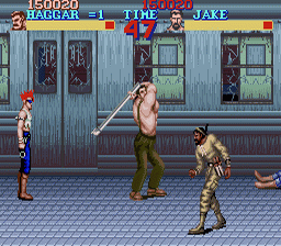 Final Fight 1 SNES. Lutas no trem! 